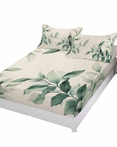Sommer Natur Blatt auf Vintage Leinen Spannbettlaken Queen Size Passform 5-16 Zoll... - Bild 1 von 6