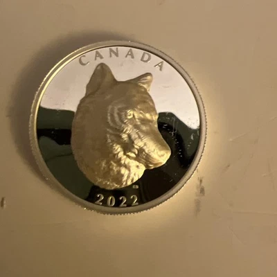 2022 - 1 Troy Oz 3D .999 Fine Silver Canadian Timber Wolf $25 Proof Cameo Coin - Image 1 of 4