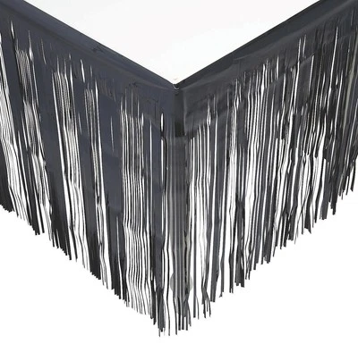 Falda con flecos de papel de plástico negro metálico decoración de bordes de mesa de fiesta 9 pies x 29" #042 Foto 1 de 4