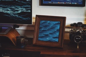 Ocean Wave Wood Carving, Walnut Frame Art, Elegant Home Decor, Luxury Gift - Picture 1 of 11