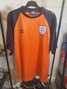 Umbro 90s England Training Football Shirt Mens XL Orange 1998 Genuine VGC - Picture 1 of 11