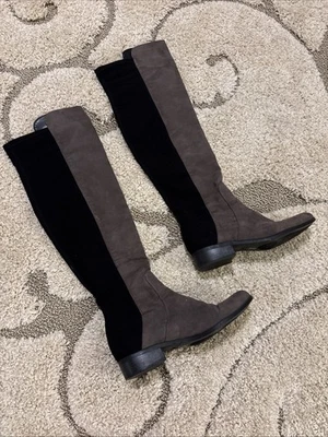Botas Unisa para mujer 7,5 M Gillean altas hasta la rodilla gris gamuza elástica negras pullon Foto 1 de 4