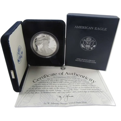 Moneda de 1 dólar American Silver Eagle Choice Proof 2001 W certificado de autenticidad OGP Foto 1 de 4