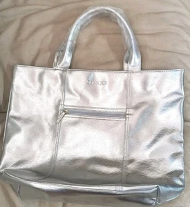 Clinique Silver Metallic Faux Pebbled Leather Cosmetic Firano Designer Tote Bag - Picture 1 of 10
