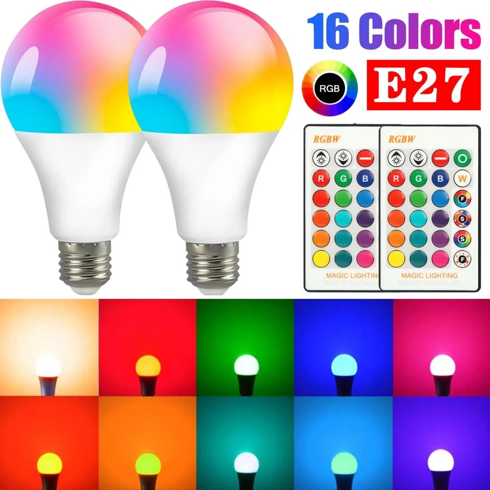 2Pcs E26 RGB RGBW LED Light Bulb Multicolor Changing Magic Lamp w/Remote Control - Image 1 of 4