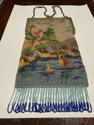 Antique Micro-Beaded Scenic Small Purse - Image 1 of 3
