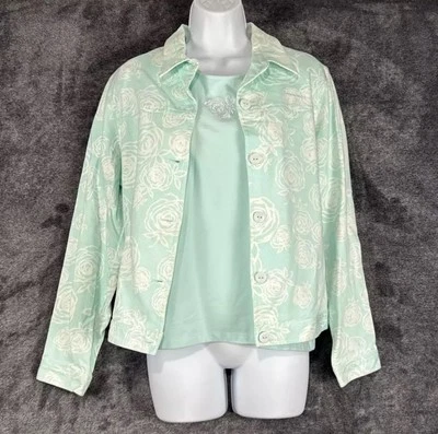 Chaqueta y Top Hearts Of Palm Años 90 De Colección Para Mujer LG Verde Blanco Floral 2 Piezas Foto 1 de 4