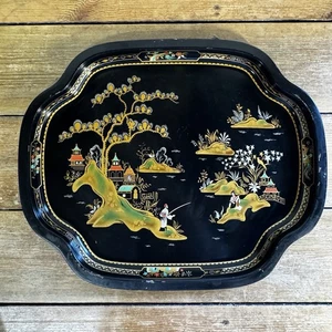 Bandeja de té Worcester Ware de colección chinaiserie de metal como se encuentra - Imagen 1 de 9