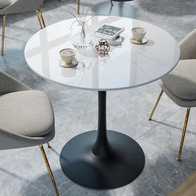 Round Dining Table Marble Modern Tulip Table Slate Tabletop Black Pedestal Base - Image 1 of 4