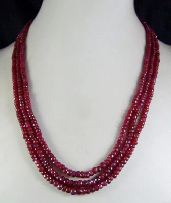 Natural 3 Rows 2x4mm Faceted Ruby Gemstones Roundel Beads Necklace AAA 17"-19" - Image 1 of 3