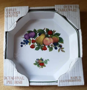 Ashley Keramik Staffordshire achteckige Obstkuchenform 8" - Vintage Neu im Karton - Bild 1 von 5