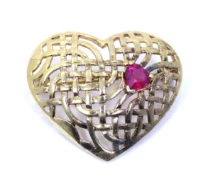 Broche firmado LA RVS placa de oro 14 k cesta tejido corazón cesta de plata esterlina - Imagen 1 de 6