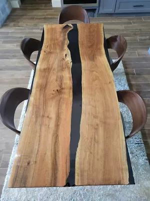 Black Epoxy Live Edge Dining Table, Conference Table, Top Center Table for Room - Image 1 of 4