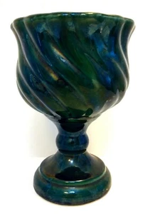 Vintage Hull F67 Green Swirl 8.5” Tall Vase Planter Goblet Footed Pedestal - Picture 1 of 10