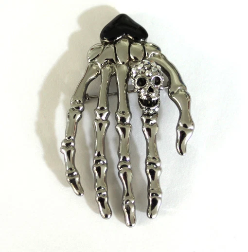 Butler and Wilson Small Skeleton Hand with Skull  Brooch Silver Tone New - Image 1 of 1
