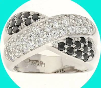 Anillo cruzado blanco y negro circonita cúbica “X” oro blanco de 1,85 quilates 14K talla 6 Foto 1 de 4