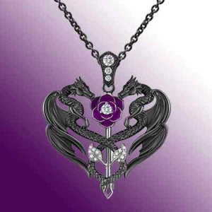 Drachen Anhänger Paar Halskette Herz Halskette Gothic mit Geschenkbox - Bild 1 von 3