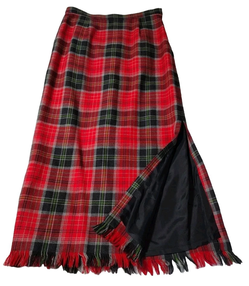 复古裹身格子呢裙女式羊毛红色绿色格子摇滚朋克 L 码 — 第 1/4 张图片