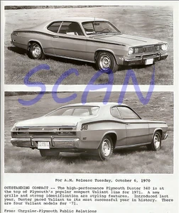 1970 Plymouth Duster 340 Pressemitteilung 8 x 10 Foto - Bild 1 von 1