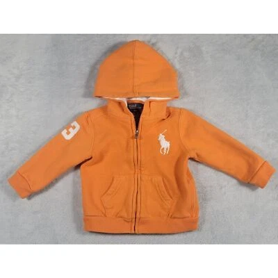 Polo por Ralph Lauren Naranja Cremallera Completa Sudadera con Capucha #3 con Poni Blanco Niños 12M Foto 1 de 4