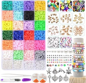 6800 Clay Beads Bracelet Making Kit 24 Colors Spacer Flat Beads for kids Jewelry - Picture 1 of 12