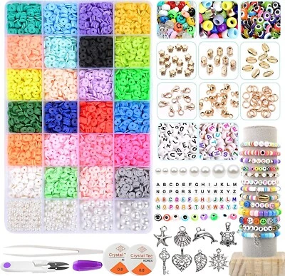 6800 Clay Beads Bracelet Making Kit 24 Colors Spacer Flat Beads for kids Jewelry - Image 1 of 4