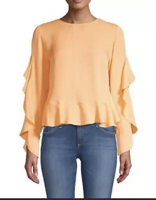 Blusa Top Naranja Robert Rodriguez Mujer 100% Seda Cuello Redondo Manga Volantes Talla 2 Foto 1 de 4