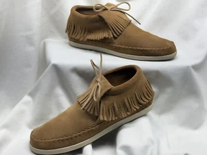 Minnetonka Women’s 457 Venice Ankle Brown Suede Fringe Boots Moccasin Size 9 - Picture 1 of 7