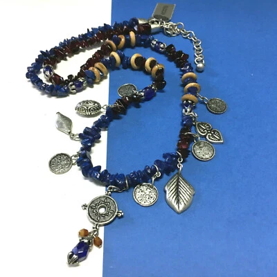 Nuevo COLLAR CHICO'S "Long Silver Petrele" Cristal Azul Dije $44.00 H232m Foto 1 de 4