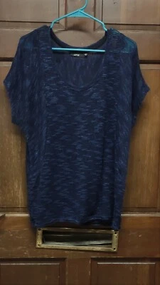 APT. 9 Women's Navy Blue & Black Glittery Sheer Short Sleeve Sweater Size L - Image 1 of 4