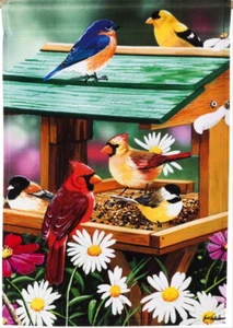 NEW EVERGREEN GARDEN FLAG BACKYARD BIRDS SPRING FEAST CARDINALS 12.5 x 18 - Picture 1 of 1
