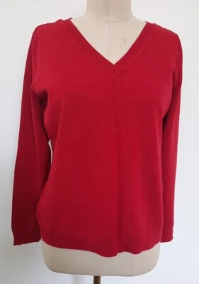 Suéter de punto ajustado Attention para mujer talla L mangas largas cuello en V rojo excelente Foto 1 de 4