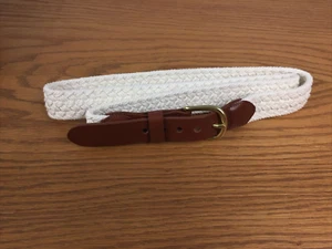 Weißer geflochtener Gürtel 1,25" braun Lederriemen Akzente Messingschnalle Damengröße 40 - Bild 1 von 10