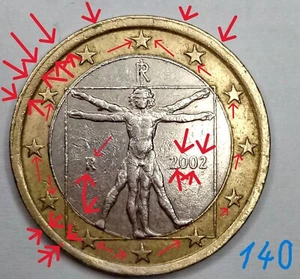 Italien, 1 Euro Münze, 2002 tolle sehr seltene Münzmarke Defekt - Bild 1 von 2
