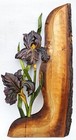 Wooden picture *IRIS* SWORD LILIES dark purple flowers wall relief carving handmade