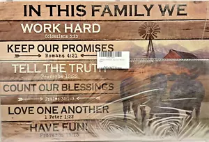 Inspirational - In This Family We Work Hard- Religious / Farm / Cow / Wood Sign - Picture 1 of 3