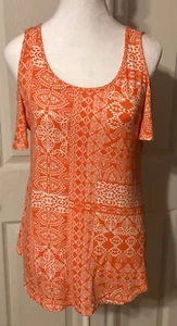 Maxine Nichols Top Size S Scoop Neck Cold Shoulder Orange White Hippie Boho - Picture 1 of 6