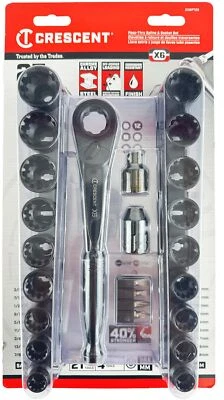 Durchsteckratsche Stahl mit Nußadapter 3/8" + Stecknüsse/Bits - Crescent 25-tlg. - Bild 1 von 4