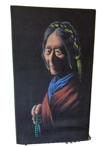 Painted Silk Cloth Portrait, Elderly Woman, Tibetan? Mounted On Wooden Board - Picture 1 of 6