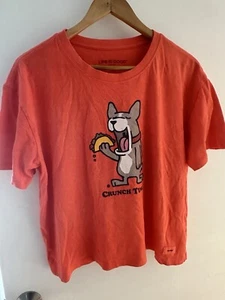 Life is Good Frenchie Crunch Time DOG women's LARGE t shirt Orange crusher tee - Picture 1 of 3