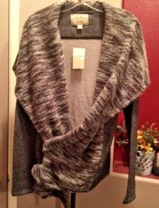 Lucky Brand Damen Gr. XS drapiert vorne offen meliert Wollmischung Wickel-Cardigan neu mit Etikett - Bild 1 von 12