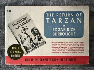 Armed Services Edition O-22, THE RETURN OF TARZAN - Edgar Rice Burroughs - RARE! - Bild 1 von 13