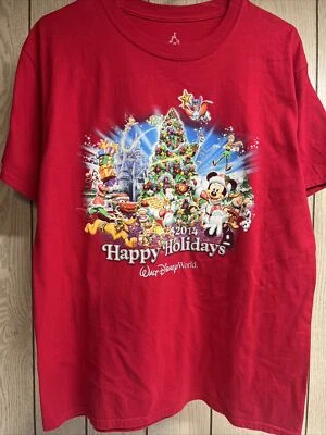 Camiseta Disneyland 2014 Mickey Mouse Felices Fiestas Navidad Camiseta Mediana Usada en Excelente Condición Foto 1 de 4