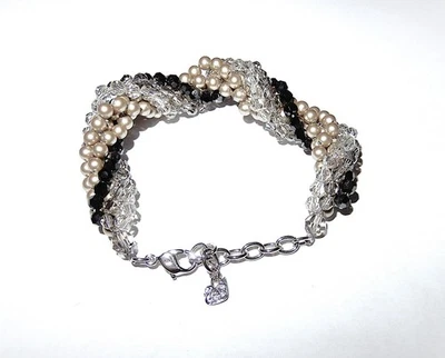 SWAROVSKI Gray Black Silver Beaded Crystal Bracelet 7-8" - Image 1 of 2