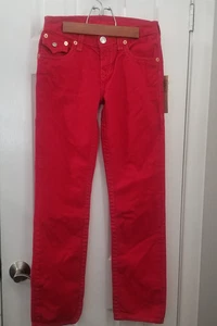 True Religion Boys Jack Super T Slim Jeans Big Stitch Overdye Red Size 14 Kids - Picture 1 of 21