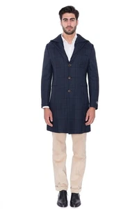 3250 BELVEST Glen Plaid Dark Blue Wool Coat 38 US / 48 EU Drop 8R  F/W 2018 Slim - Picture 1 of 8
