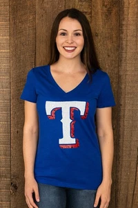 Camisa ROSA Victoria’s Secret 5th & Ocean Texas Rangers Mujer Lentejuelas SS Pequeña - Imagen 1 de 8