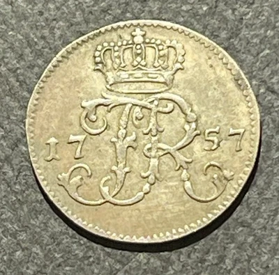 Moneda de plata Thaler 1/24 de los Estados alemanes (Prusia) 1757-A: Federico II Foto 1 de 2