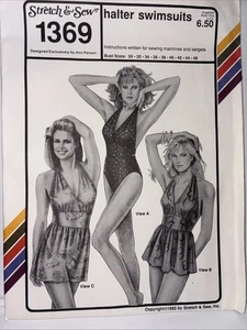 UC Vintage Full Coverage Swimsuit Sewing Pattern Halter Skirt Stretch & Sew 1369 - Picture 1 of 7