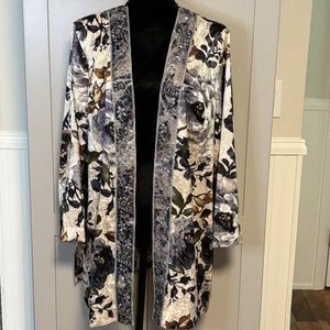 Susan Graver Artisan LP Open Kimono Cardigan Beaded Top Flowy Floral Boho Embroi - Picture 1 of 14
